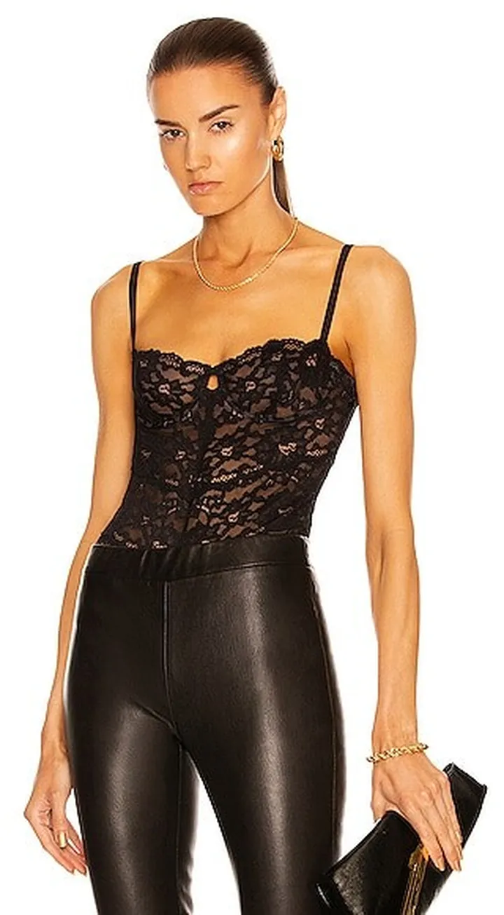 fleur du mal Charlotte Lace Balconette Bodysuit in Black