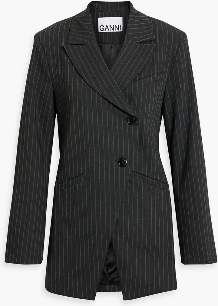 Asymmetric pinstriped twill blazer