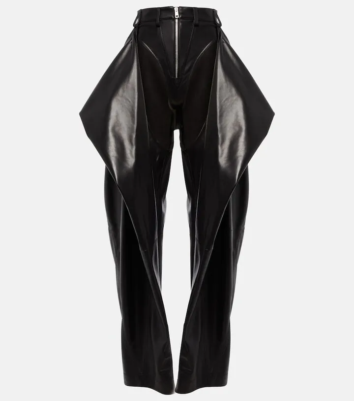 High-rise cutout leather pants