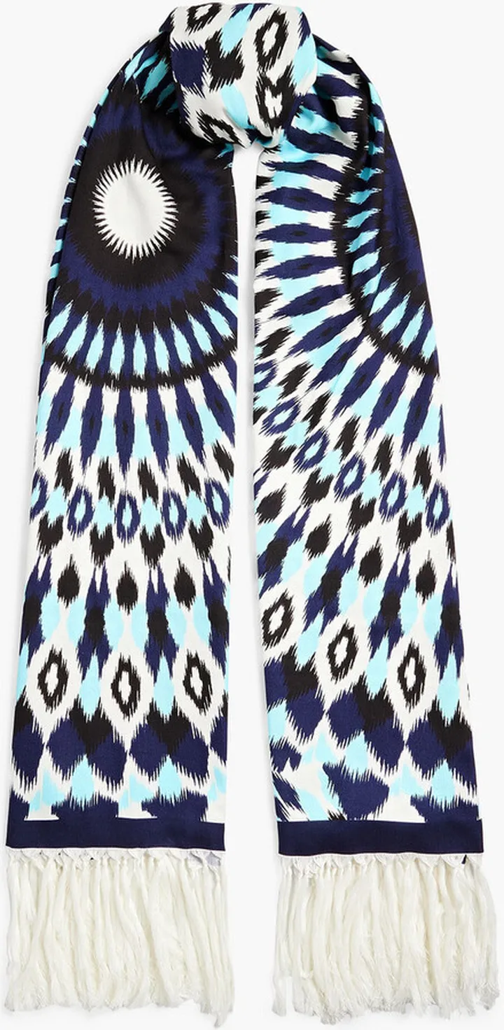 Fringed printed cotton-twill scarf