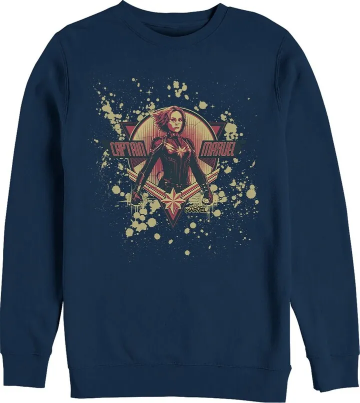 Men's Marvel Captain Marvel Paint Splatter Hero Sweatshirt - Navy Blue - Small