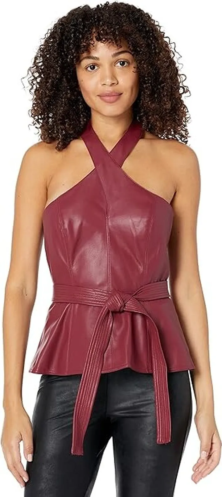 BCBGMAXAZRIA Stretch Faux Leather Halter (Rhubarb) Women's Blouse