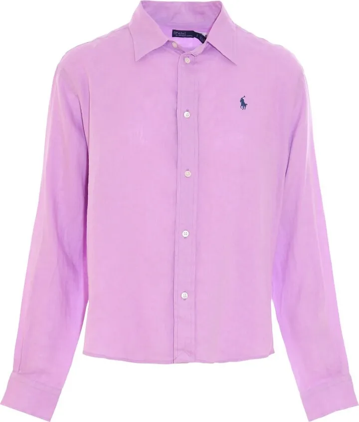 Purple linen shirt with small embroidered logo from Polo Ralph Laurent.