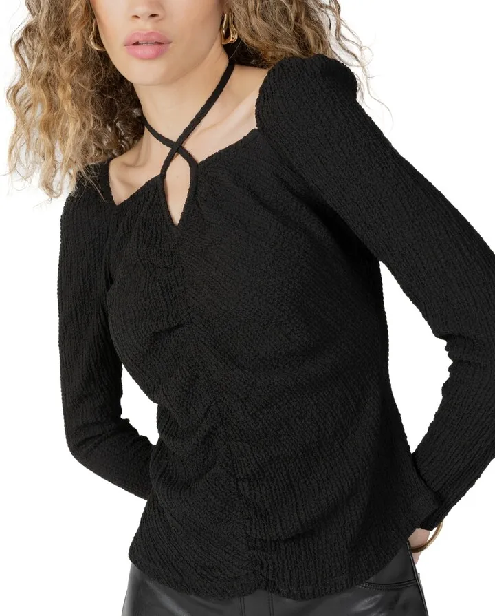 Sanctuary Women's Textured Long-Sleeve Keyhole Halter Top