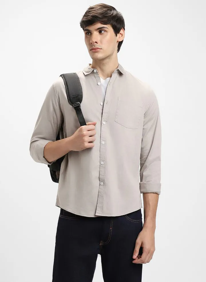 Chest Pocket Slim Fit Shirt with Long Sleeves