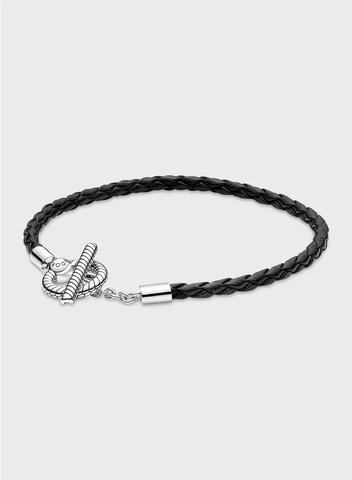 Pandora Moments Braided Leather T-Bar Bracelet