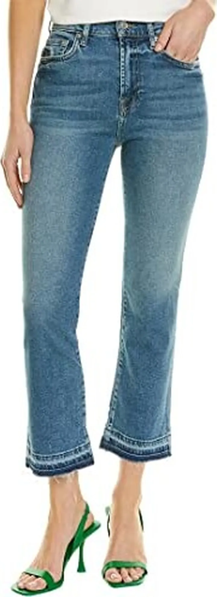 7 For All Mankind Women's High-Waist Slim Kick with Raw Hem in Luxe Vintage Iris Blue