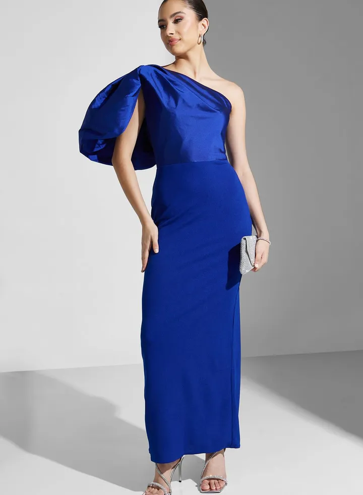 Hadia Ghaleb One Shoulder Gown With Balloon Sleeve