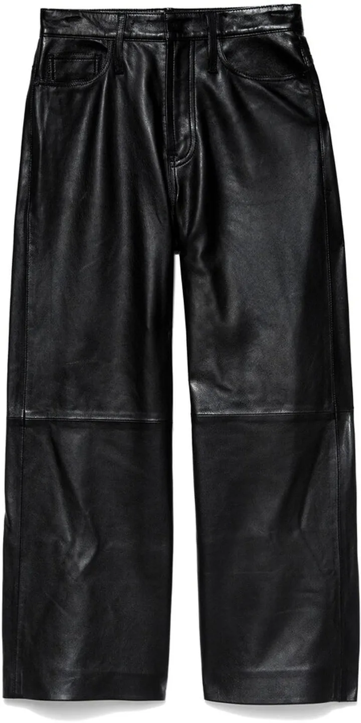 High Waist Crop Leather Wide Leg Pants