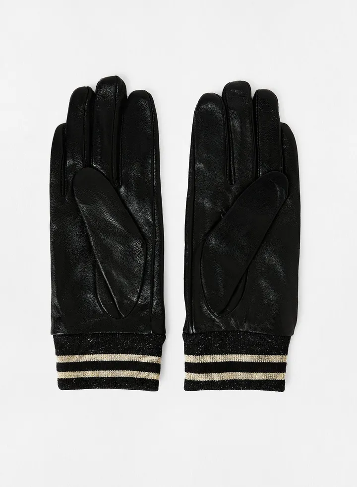 Glitter Cuff Leather Gloves