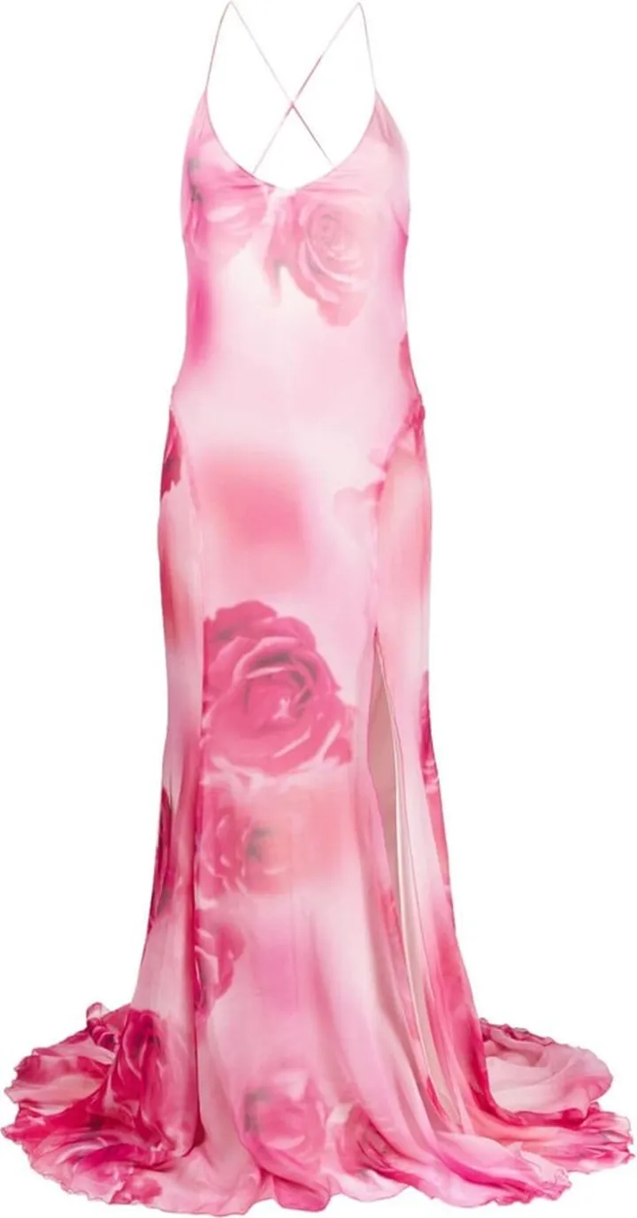 Rose-Print Silk Gown