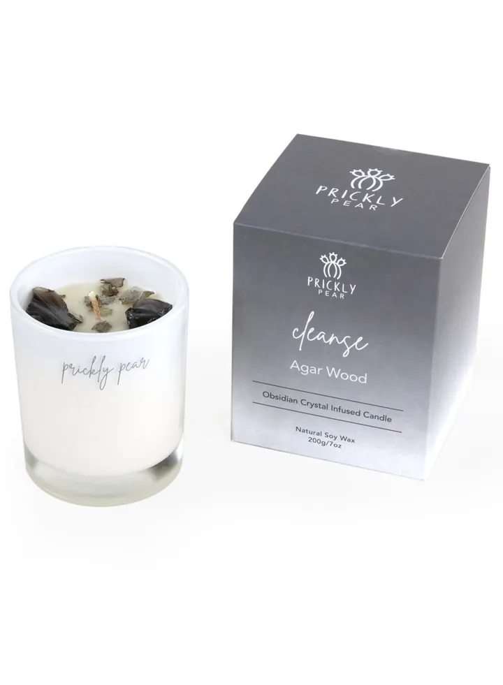 Prickly Pear 'Cleanse' Obsidian Crystal Candle