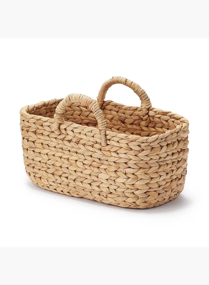 Water Hyacinth Oval Basket With Handles , W 37 x D 18.5 x H 16 cm