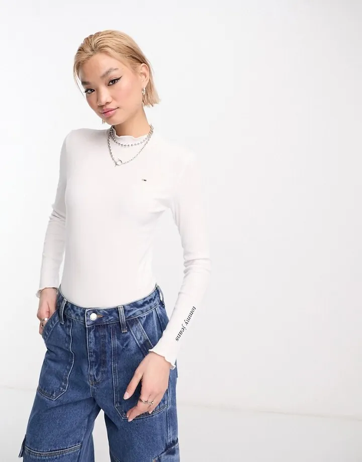 Tommy Jeans long sleeve rib bodysuit in white