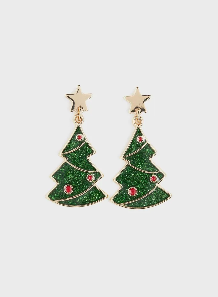 Glittery Christmas Tree Earrings