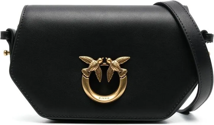 'love Baby Click Exagon' Black Shoulder Bag With Logo Patch In Smooth Leather Woman Pinko