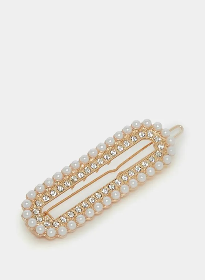 Faux Pearl Rhinestone Hair Clip