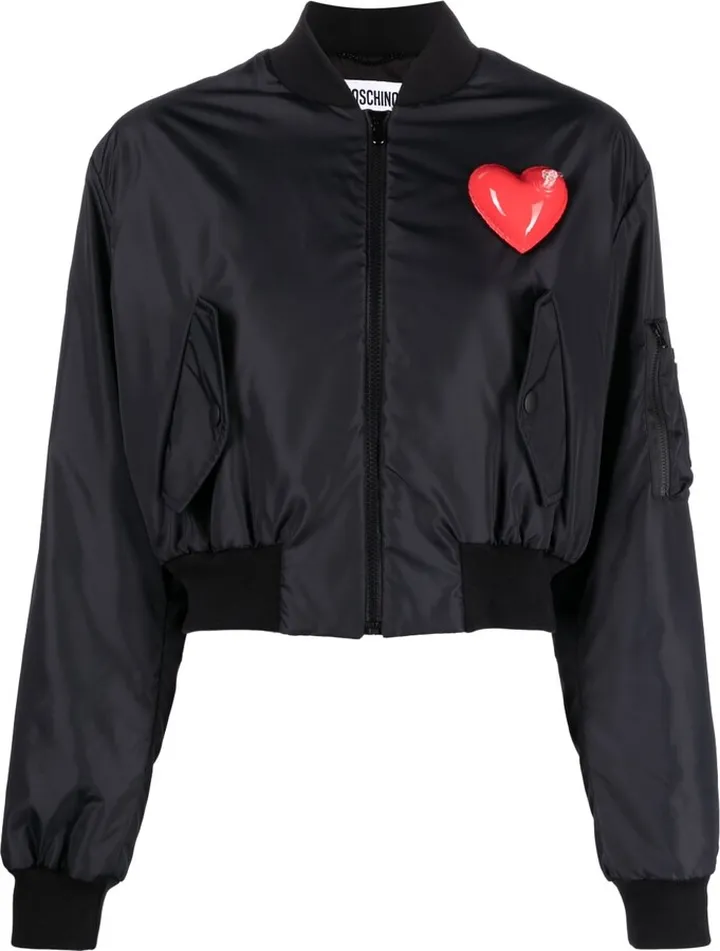 Heart-Patch Cropped Bomber Jacket