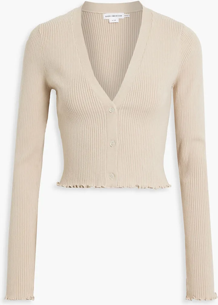 Scalloped ribbed cotton-blend cardigan