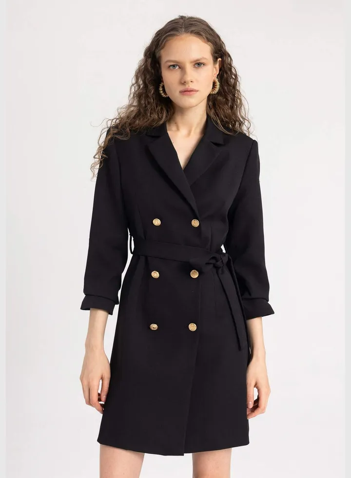 Woman Long Sleeve Woven Dress