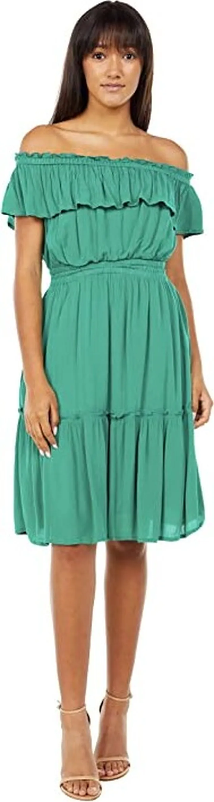 Tommy Bahama Caicos Crinkle Off-the-Shoulder Short Dress (Green Charm) Women's Clothing