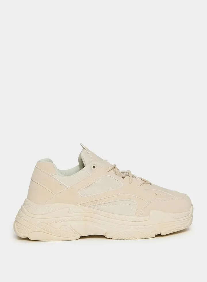 Solid Paneled Chunky Sole Sneakers