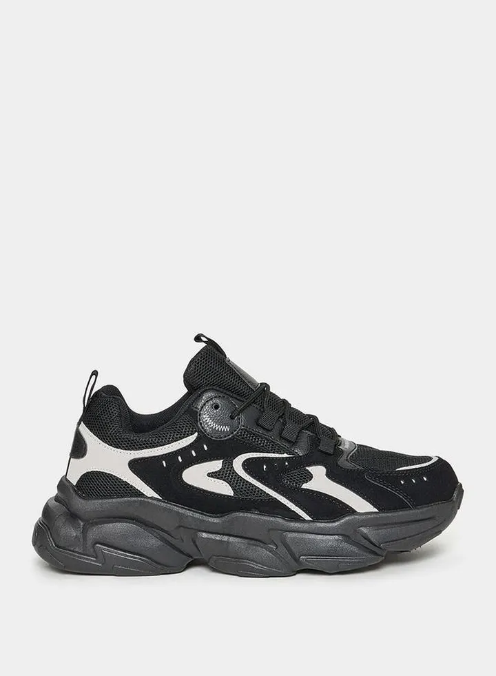 Paneled Chunky Sole Lace Up Sneakers