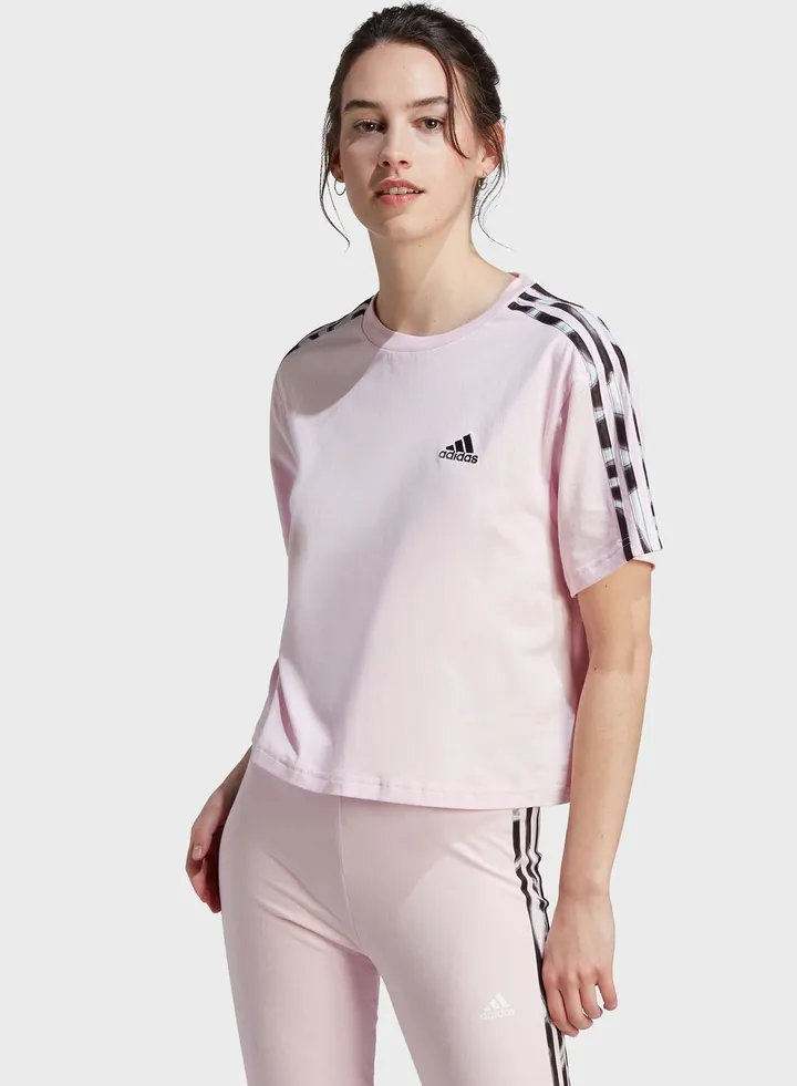 Vibrant Print 3-Stripes Cotton Crop T-Shirt