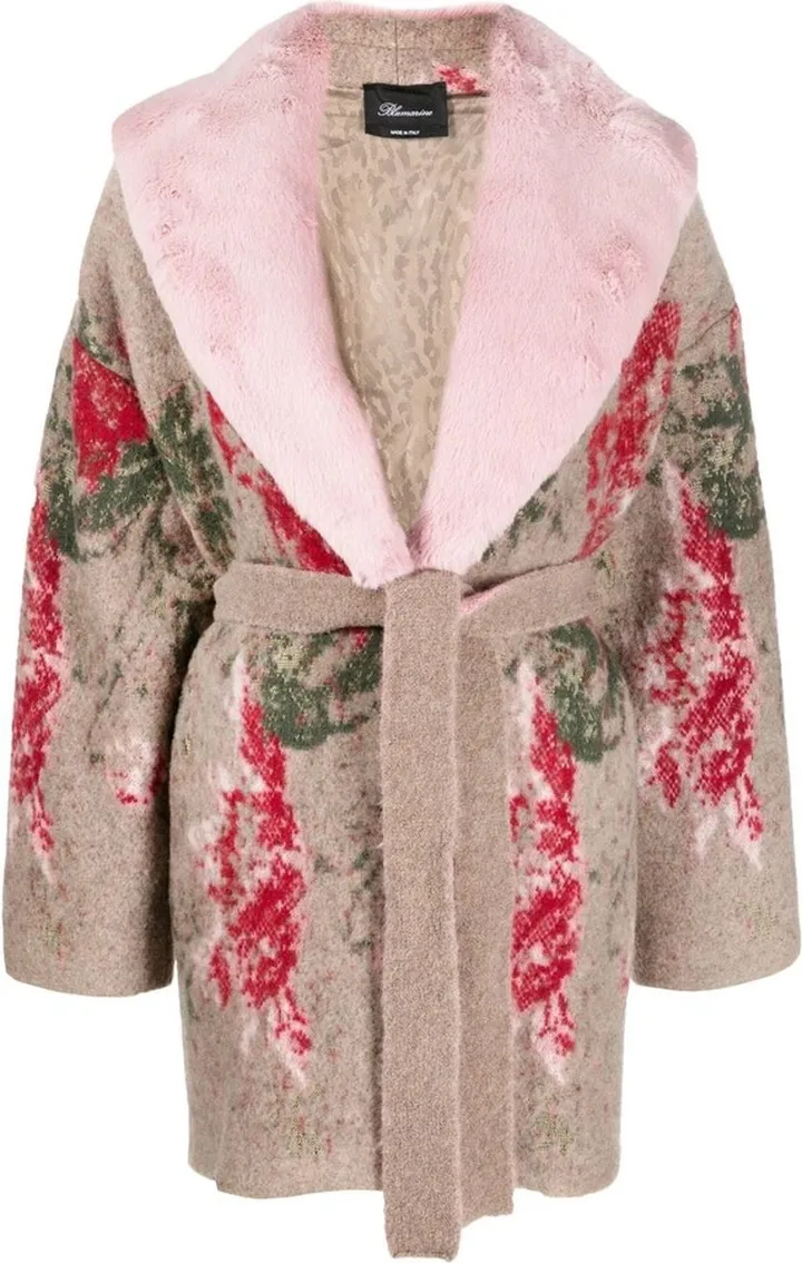 Floral-Print Belted Coat