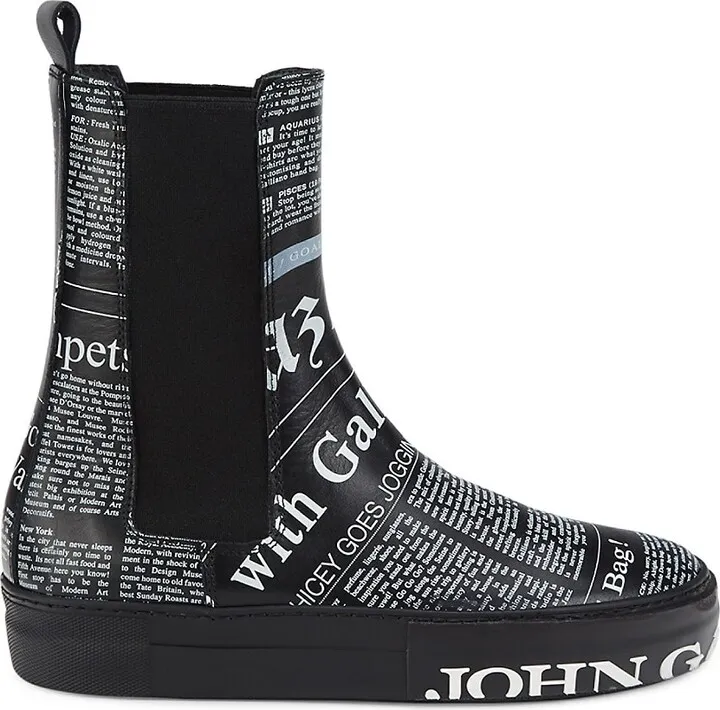 Gazette Print Leather Chelsea Boots