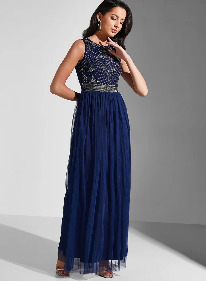 Julia Sleeveless Embellished Bodice Dress