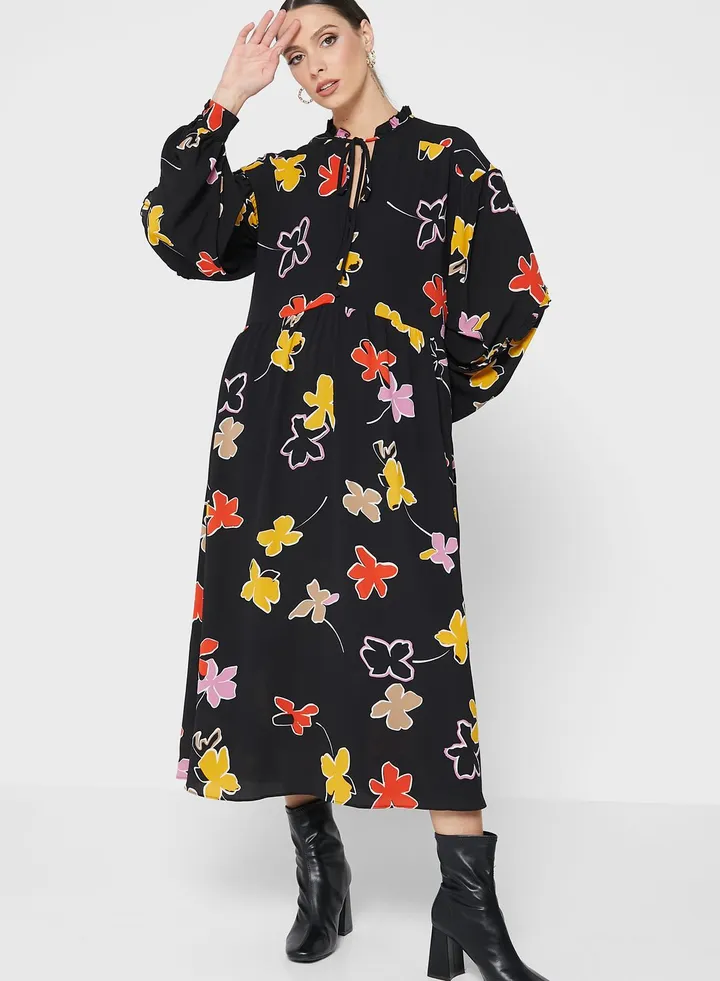 Floral Print Ruffle Detail Dress