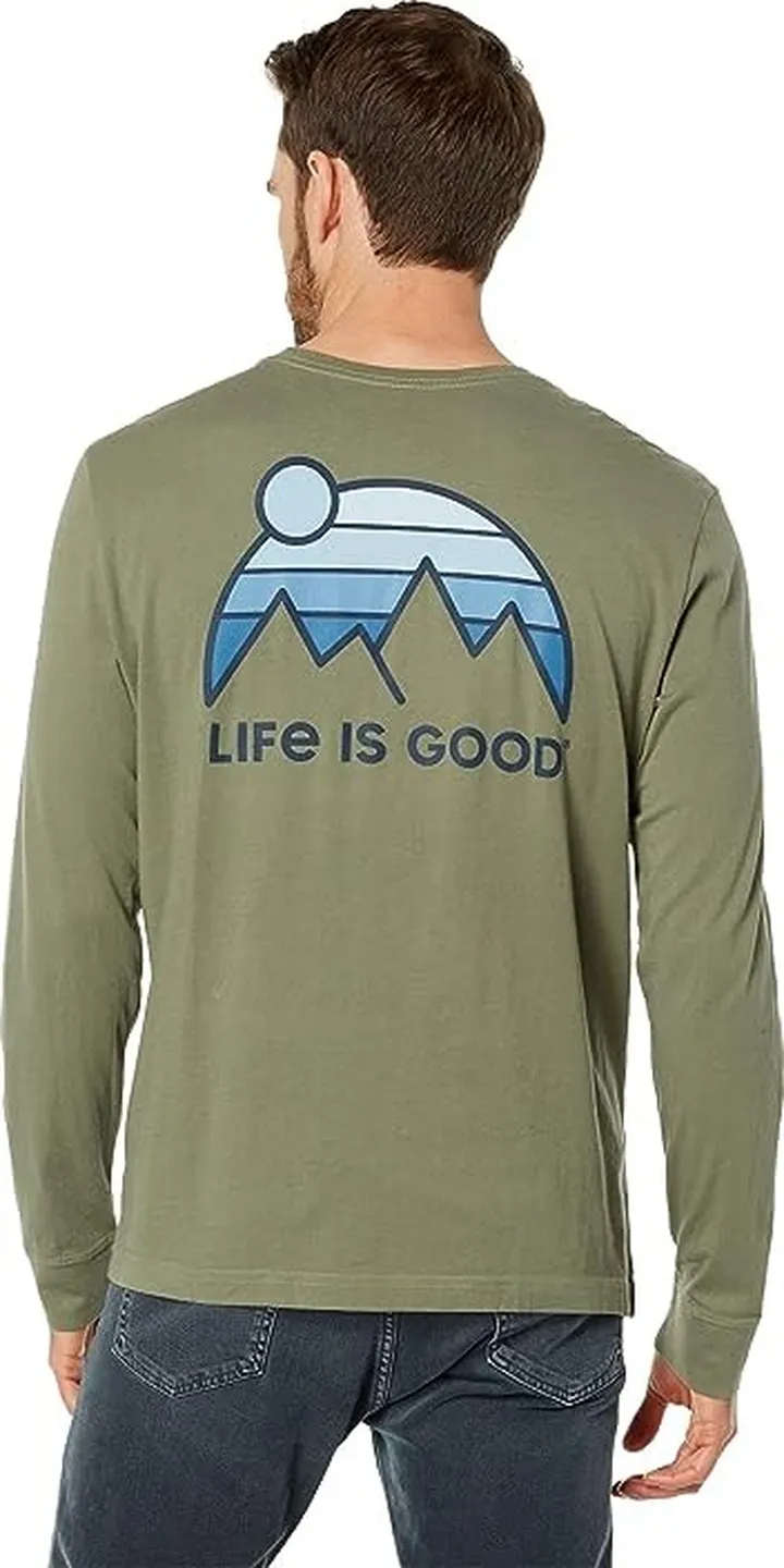 Life is Good Retro Mountains Long Sleeve Crusher-Lite Tee (Moss Green) Men's T Shirt