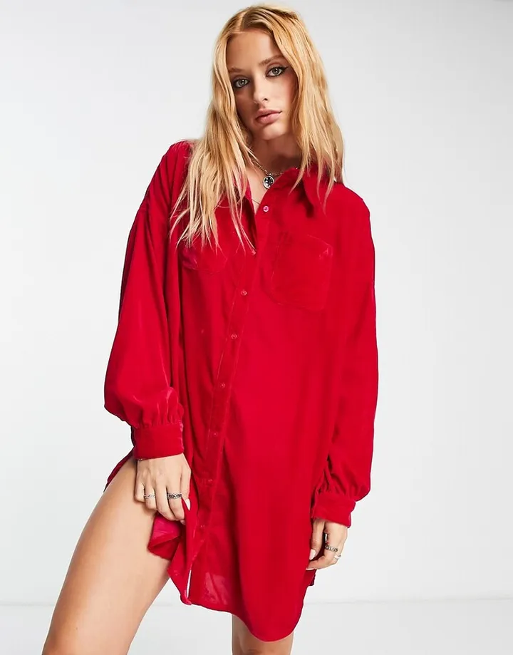 Bolongaro Trevor velvet mini shirt dress in berry