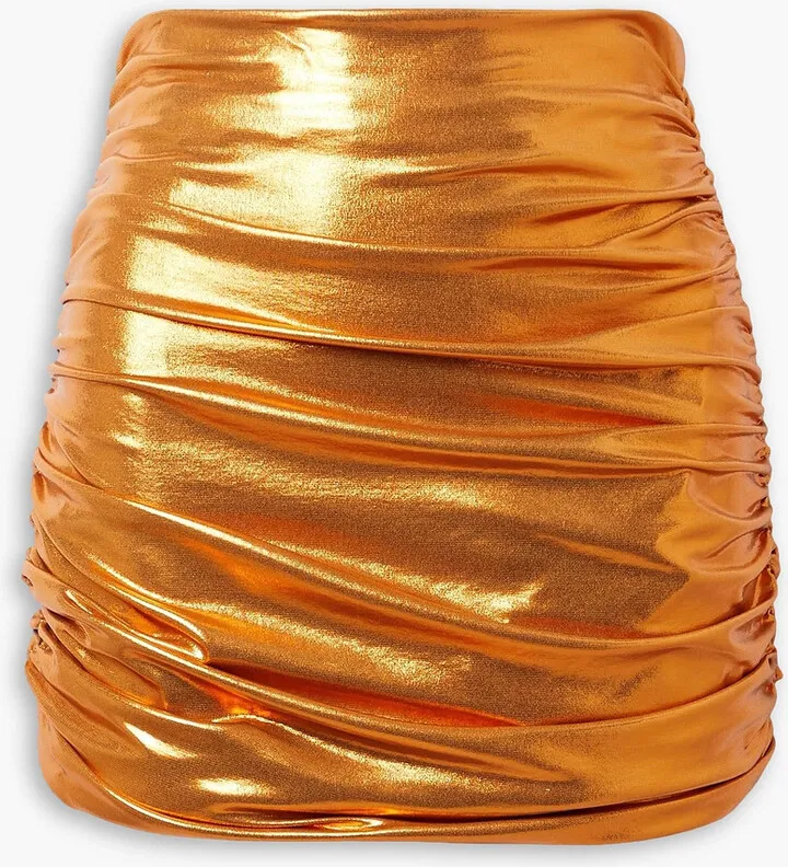 Ruched lamé mini skirt