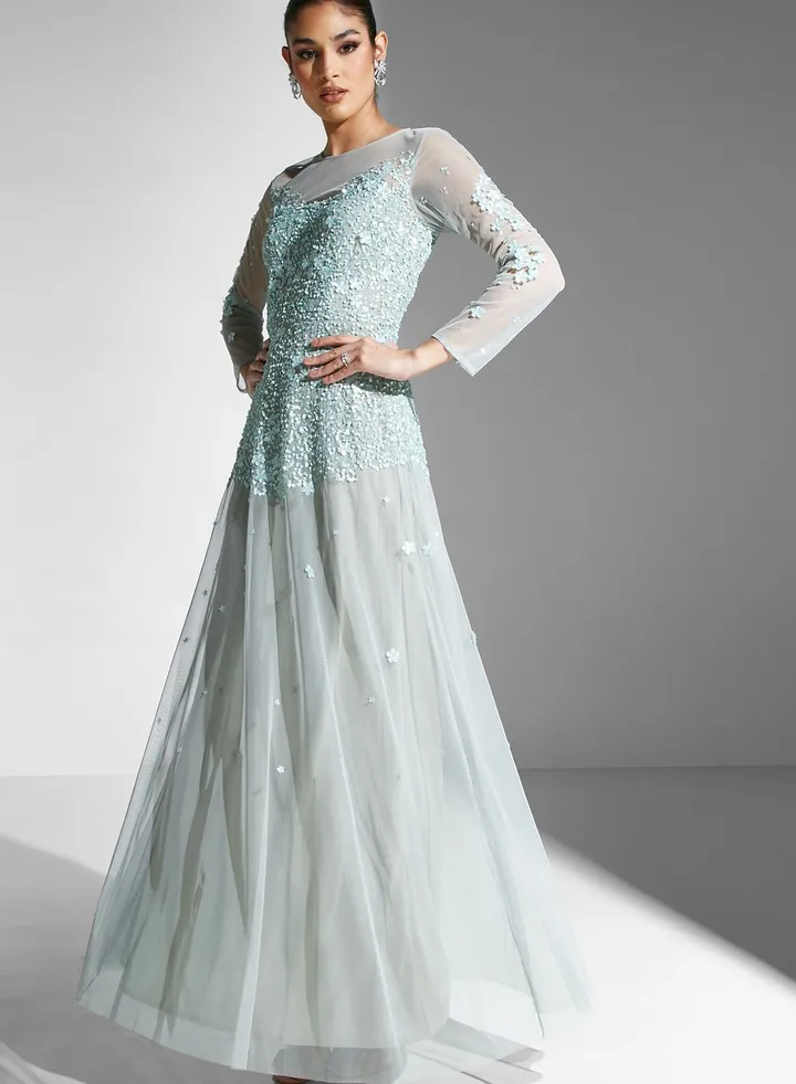 Mesh Detail Embellished Dress