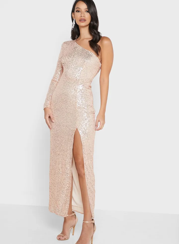 One Shoulder Shimmer Dress