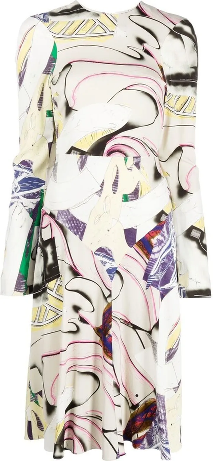 Graphic-Print Long-Sleeve Dress