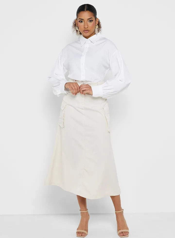 Pocket Detail High Waist Skirt