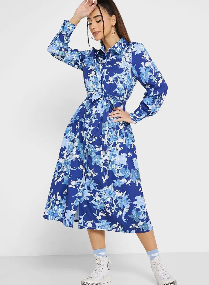 Urban Minx Printed Belt Detail Shirt Dress