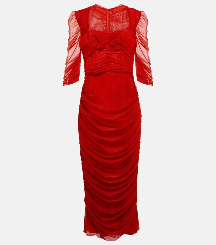 Draped tulle midi dress
