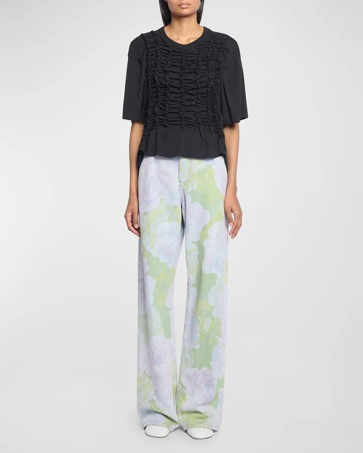 Cotton T-Shirt with Ruffle Front