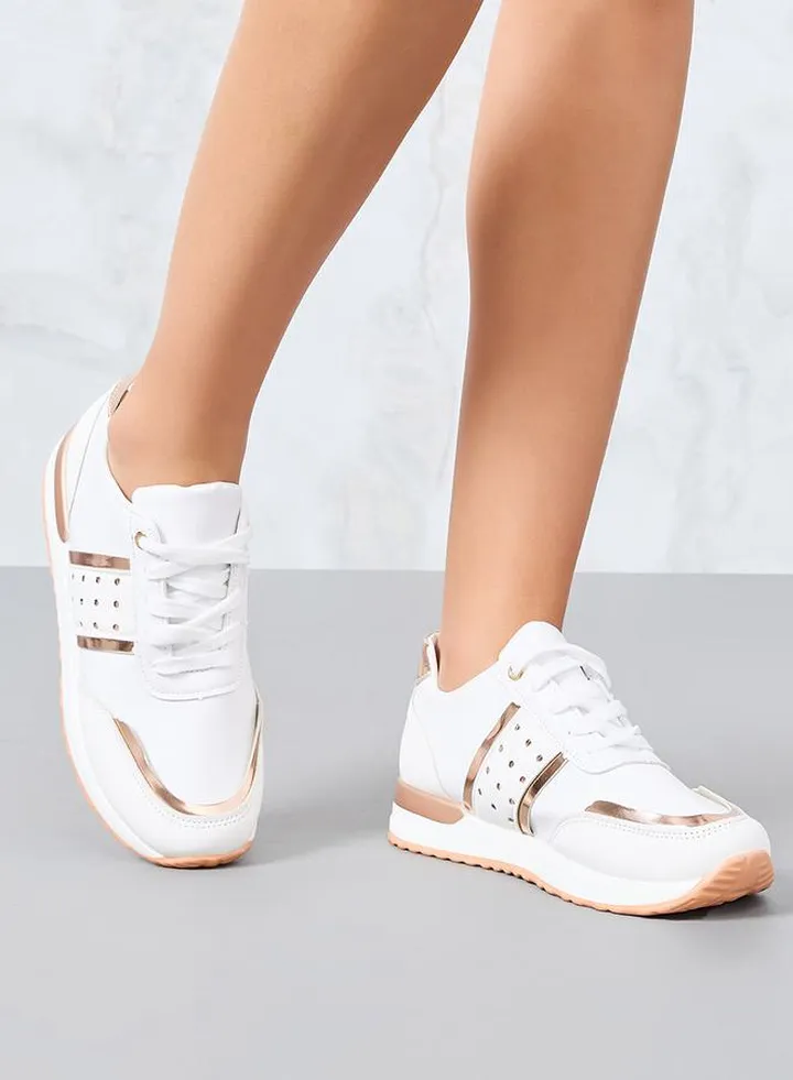 Metallic Trim Lace Up Casual Sneakers