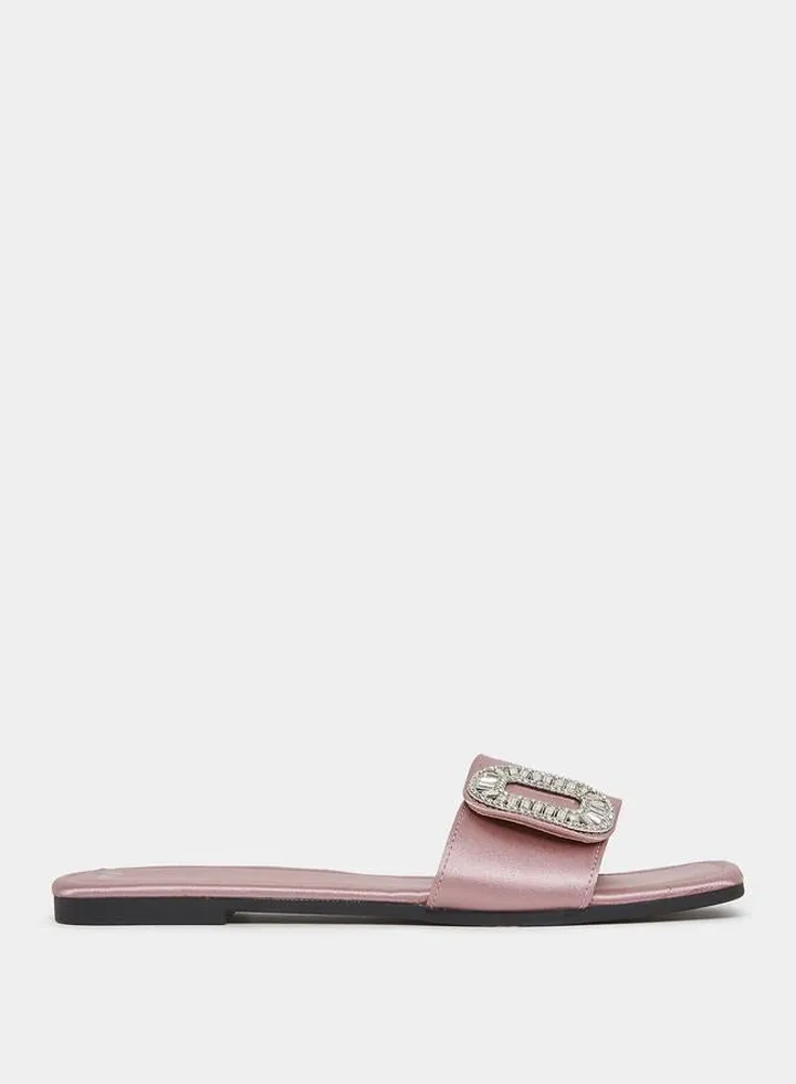 Embellished Buckle Trim Flat Sandal