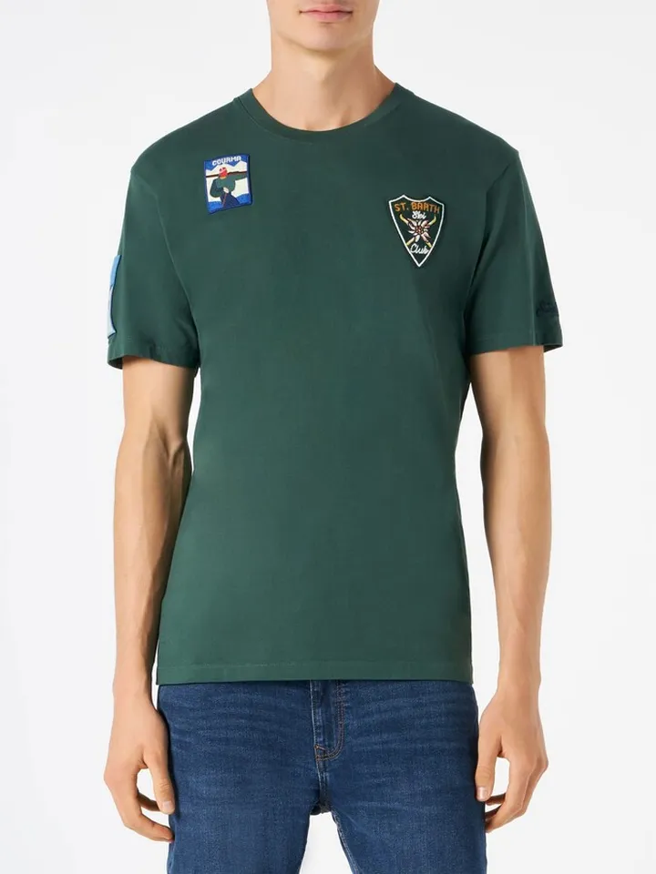 Man Forest Green T-shirt With Patches