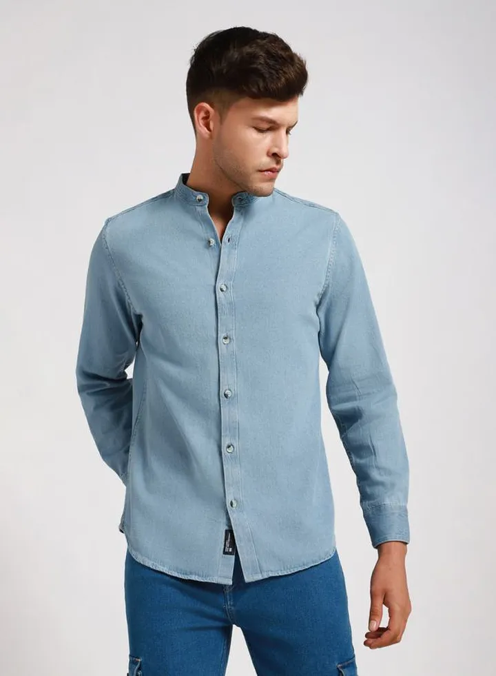 Mandarin Collar Slim Fit Casual Shirt