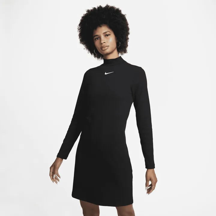 Women's Nike Sportswear Swoosh Long-Sleeve Mock-Neck Dress in Black