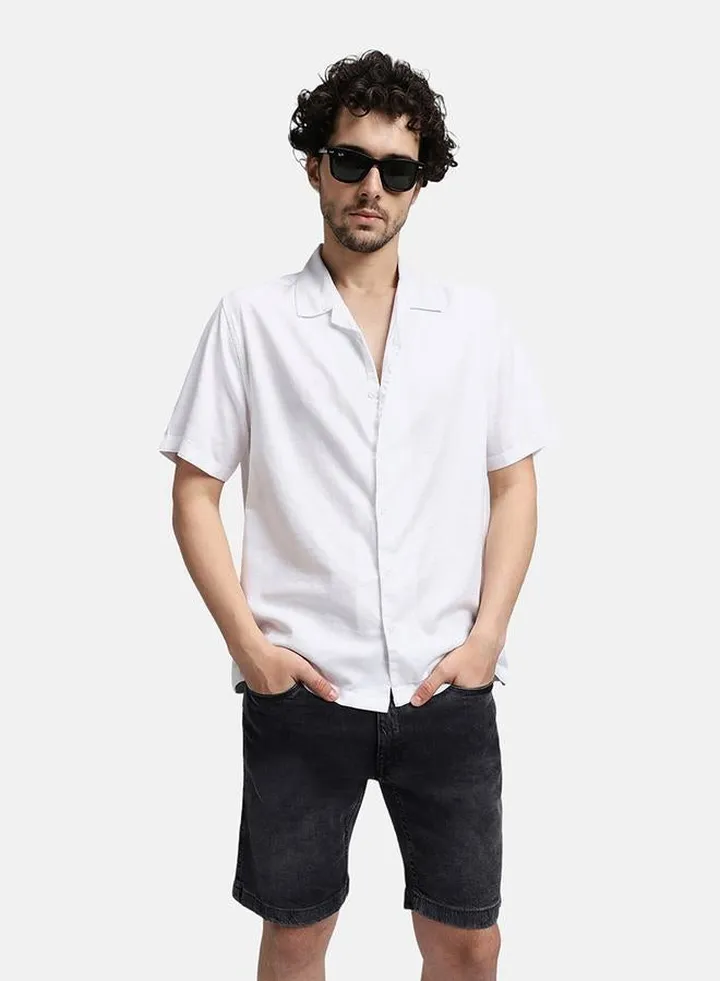 Solid Resort Collar Short Sleeve Casual Shirt