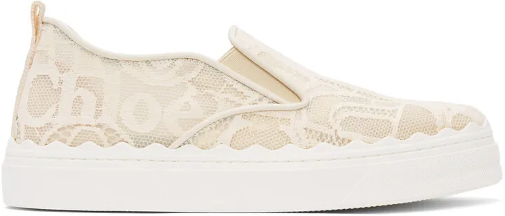 Chloé Beige Lace Lauren Slip-On Sneakers