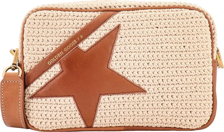 Crochet fabric and leather shoulder bag with iconic Star